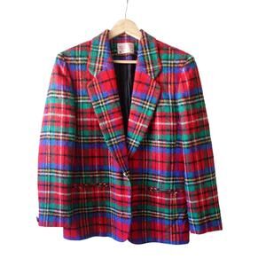 Vintage Pendleton Blazer Women Petite 8 Red Tartan Plaid Virgin Wool Jacket USA‎